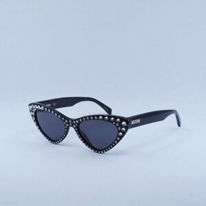Moschino MOS006/S/STR 0807 IR Sunglasses Black Cat Eye Frame, Grey Lenses